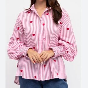White Closet Elements Kaylee Heart Stripe Tunic Shirt Top Pink White Womens L